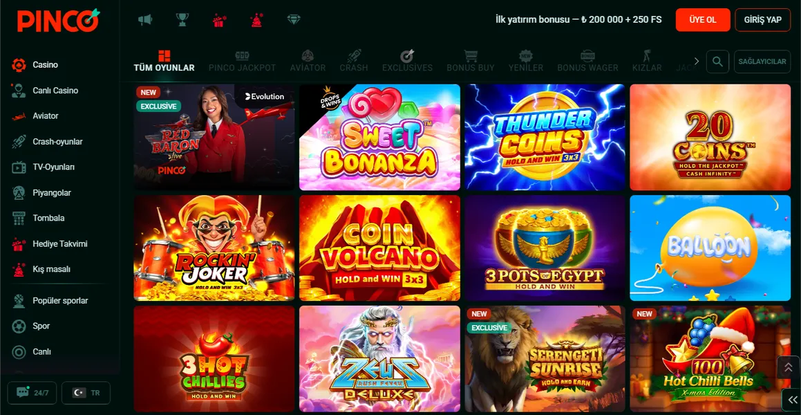 Pinco giriş – oyun çeşitliliğine erişim