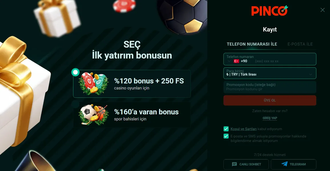 Pinco casino kayıt ve giriş
